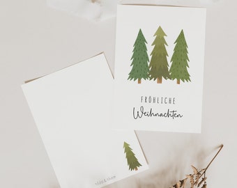 Christmas card fir trees A6 Christmas greeting card - winter forest Christmas card - greeting card Christmas time - postcard branch