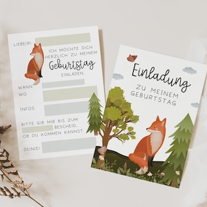 Tarjetas de invitación para cumpleaños infantil zorro del bosque - invitación de cumpleaños infantil fiesta en el bosque - invitación para cumpleaños infantil animales del bosque