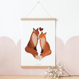 Cartel de boda zorros amor pareja cartel regalo zorro - zorros regalo de aniversario - regalo de boda aniversario de zorro