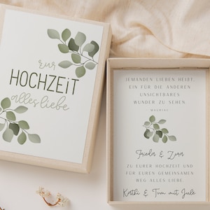 Geschenkschachtel Hochzeit Eukalyptuszweige - Geldgeschenk Hochzeit Blumenkranz Geldgeschenk Namen Brautpaar - Hochzeitsgeschenk - Ella 002