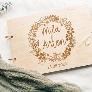 Livre d'or mariage en bois - livre d'or avec pages amovibles - livre d'or avec couverture en bois - livre de mémoire mariage bois polaroïd