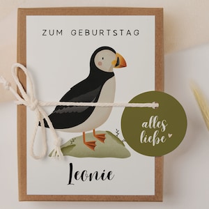 Verjaardagscadeaudoos Puffin Island - geldcadeau papegaaiduiker - gepersonaliseerde verjaardagscadeaugeldverpakking