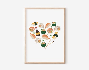 Poster Sushi Heart Gift Idea Housewarming - Gift Sushi Lover - Poster Kitchen - Sushi Art Print