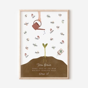 Farewell Gift Teacher Grow Fingerprint Poster Class Watering Can - Gift Teacher - Thank You Gift Graduation Elementary School Grow