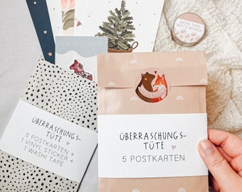 Überraschungstüte Postkarten Tilda&Theo Wundertüte mit Grußkarten, Stickern, Washitapes, Schreibwaren - Geschenktüte Mix aus dem Sortiment