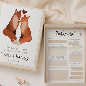 Zeitkapsel Hochzeit zum Ausfüllen Füchse 5 Jahre - Karten in A6 - kreative Alternative zum Gästebuch - Fragekarten zum Ausfüllen Hochzeit