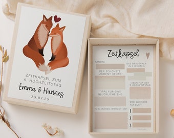 Zeitkapsel Hochzeit zum Ausfüllen Füchse 5 Jahre - Karten in A6 - kreative Alternative zum Gästebuch - Fragekarten zum Ausfüllen Hochzeit