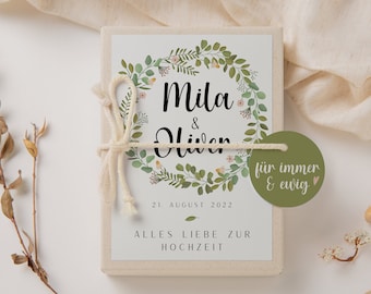 Gift box wedding money gift wedding flower wreath money gift with names of the bride and groom - personalized wedding gift
