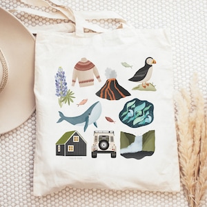 Stofftasche Island Jutebeutel Skandinavien - Bibliothektasche - Geschenk Reise Island - Geschenkidee Wasserfall - Jutetasche Iceland