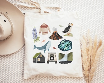Fabric bag Iceland jute bag Scandinavia - library bag - gift travel Iceland - gift idea waterfall - jute bag Iceland