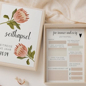 Zeitkapsel Hochzeit zum Ausfüllen Protea - Karten in A6 - kreative Alternative zum Gästebuch - Fragekarten zum Ausfüllen Hochzeit
