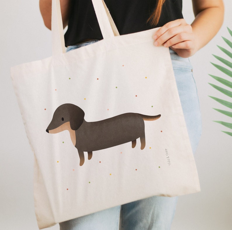 Fabric bag Dachshund dog dog breed jute bag pet library bag dogs gift bag dachshund confetti bag jute bag books image 6