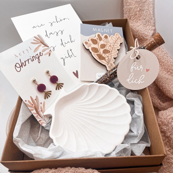 Geschenkset Mama / Freundin Geschenkbox Wohlfühlbox Ohrringe - Muschelschale, Karte, Magnet - Box Geburtstag Geschenke Beautybox Geschenk