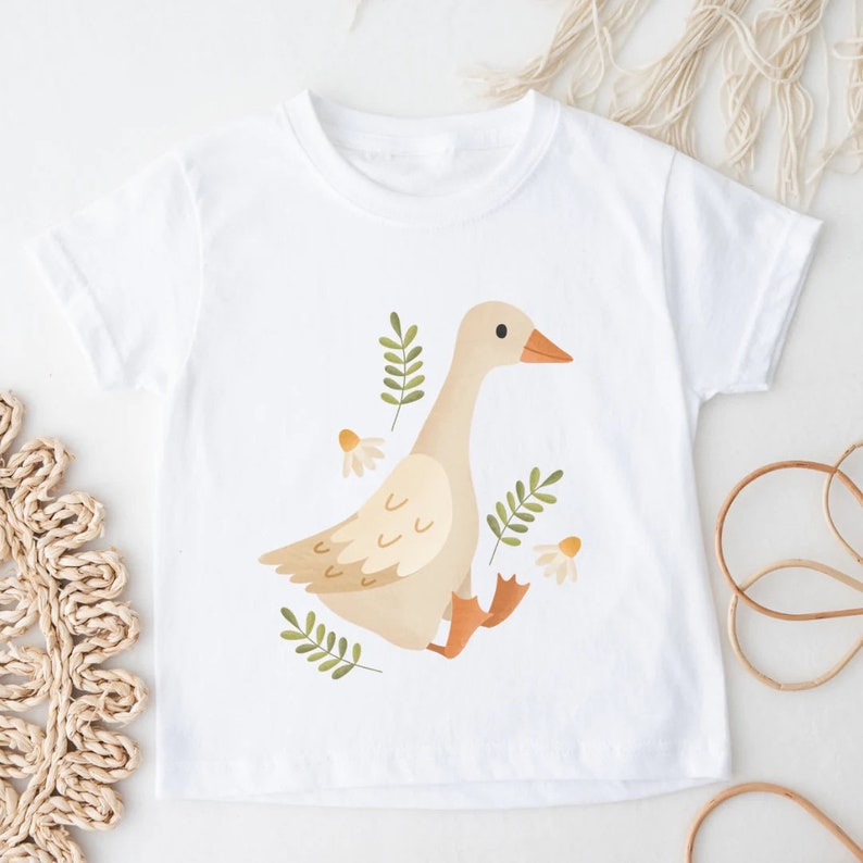 Children's T-Shirt Goose Meadow ORGANIC COTTON Cute Goose Shirt for Children Cottagecore Shirt Clothing Goose Gift Duck Shirt Children's Shirt image 3