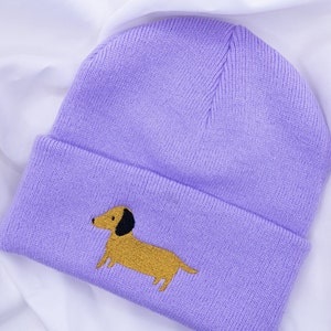 Dachshund Hat Beanie with Embroidered Dog Dachshund Gift Winter Hat Purple Gift Dogmom Dachshund Love Dog Breed Gift Idea image 7
