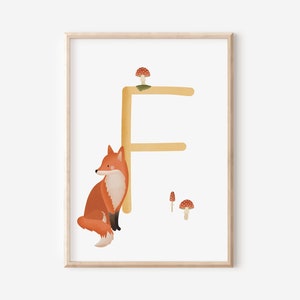 Buchstabenposter F wie Fuchs - WALD ABC Buchstabenposter F - Geburtsposter für Kinder - Namensposter Kinderzimmer