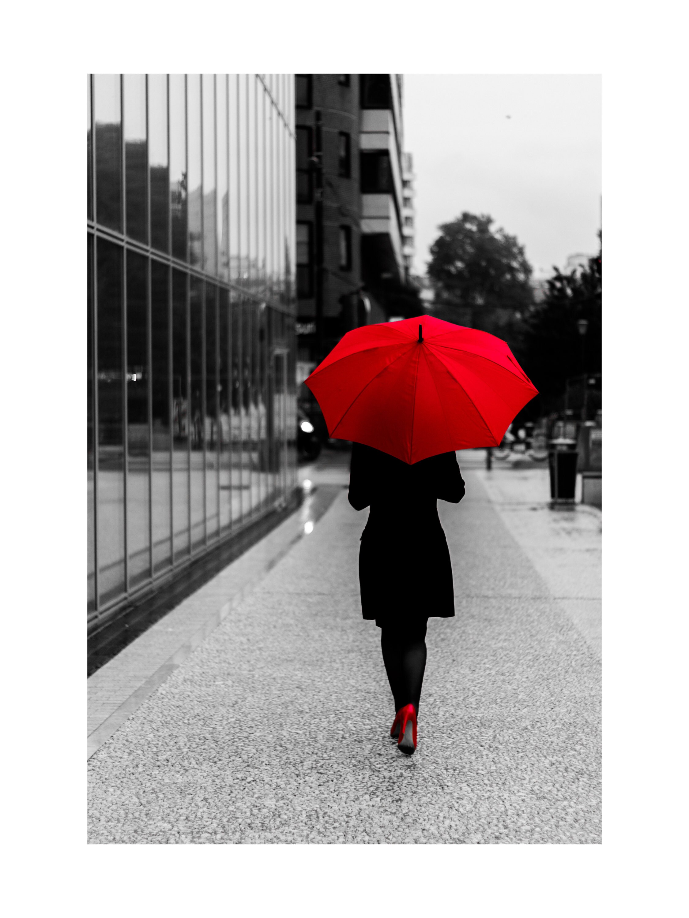 Photo Imprimée Fille avec Un Parapluie Rouge, Photo Noir et Blanc Des Touches de Rouge