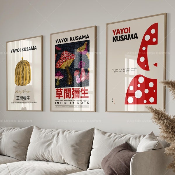 3er Set Yayoi Kusama Poster | Set mit 3 Postern Yayoi Kusama | Wanddekoration | Wandkunst