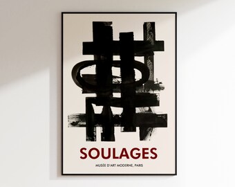 Soulages Inspired Modern Art Poster - Art Museum Wall Decoration - Contemporary Black and White Poster - Paris Chic Exhibition