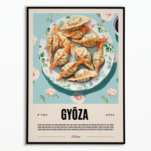 Póster vintage de gyozas japonesas - Póster de cocina - Póster de recetas - Póster vintage de gyozas - Decoración de pared
