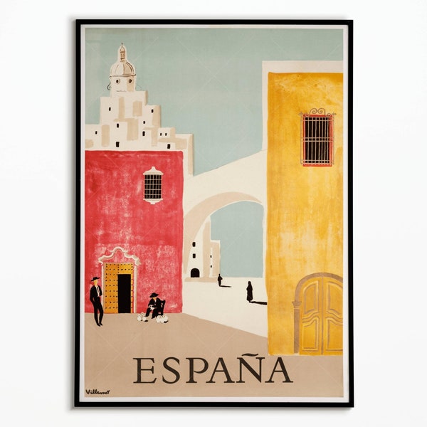 Póster de viaje vintage España | Póster de viaje España | Decoración de interiores | Decoración de pared | Mural