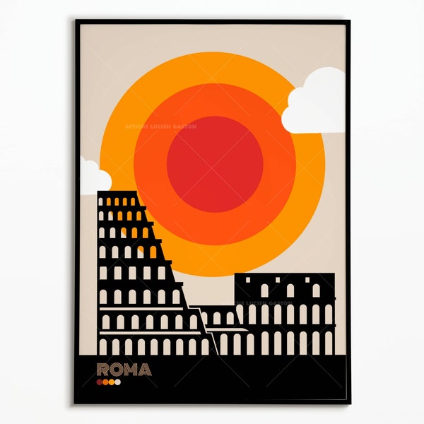 Affiche Original Style Bauhaus Rome Italie - Affiche voyage  - Travel poster Roma Italy