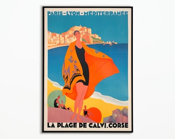 Póster de Córcega | Póster de la playa de Clavi | Póster de la playa de Córcega en Calvi | Decoración de interiores | Impresión de pósteres