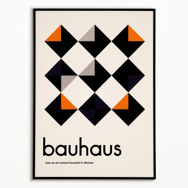 Affiche Bauhaus Vintage - Art Géométrique Noir Orange, Poster d'École d'Art de Weimar, Déco Murale Moderne