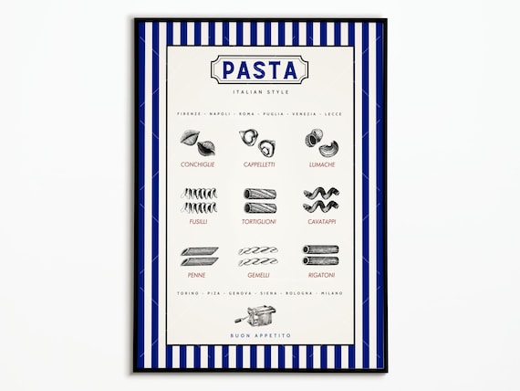 Affiche Pâtes Italiennes Vintage – Poster Cuisine Retro Pasta – A0/A2..., Papier 250 g - Décoration Murale