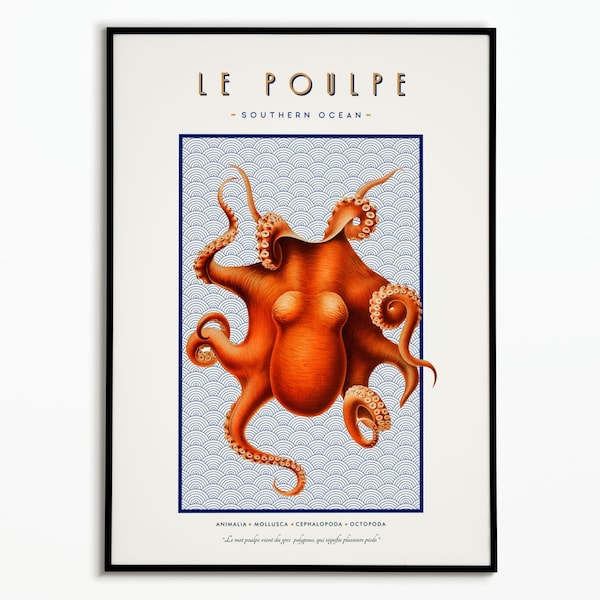 Affiche Vintage Poulpe | Vintage Octopus Poster | Affiche décoration | Affiche Art | Wall Art