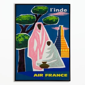 Vintage Air Travel Poster France India - Travel Poster Air France India - Interior Design - Print Poster