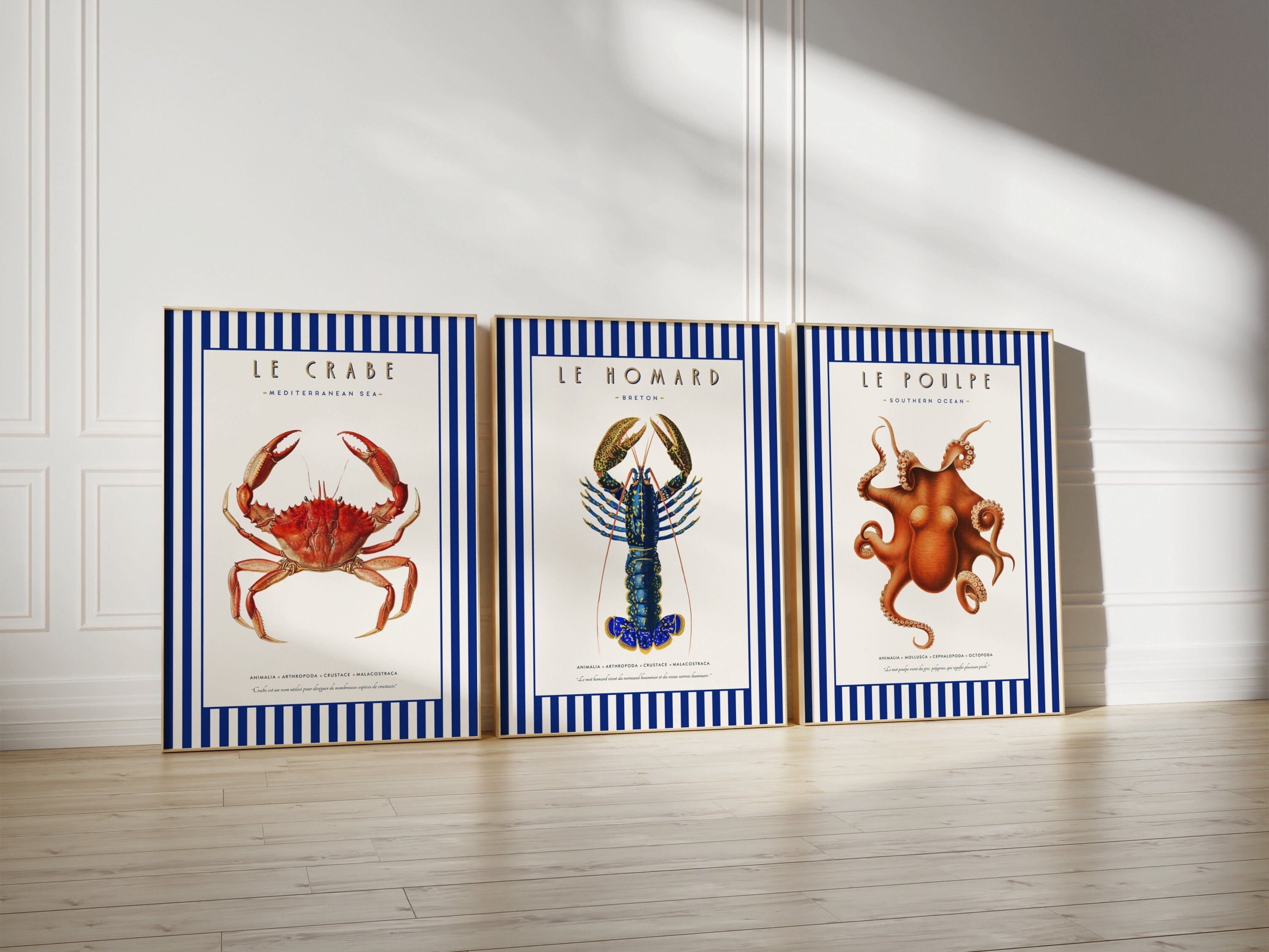 Set of 3 Vintage Crab, Lobster, Octopus Posters | Set of 3 Vintage Crab, Lobster, Octopus Posters | Decorative Poster | Wall Art