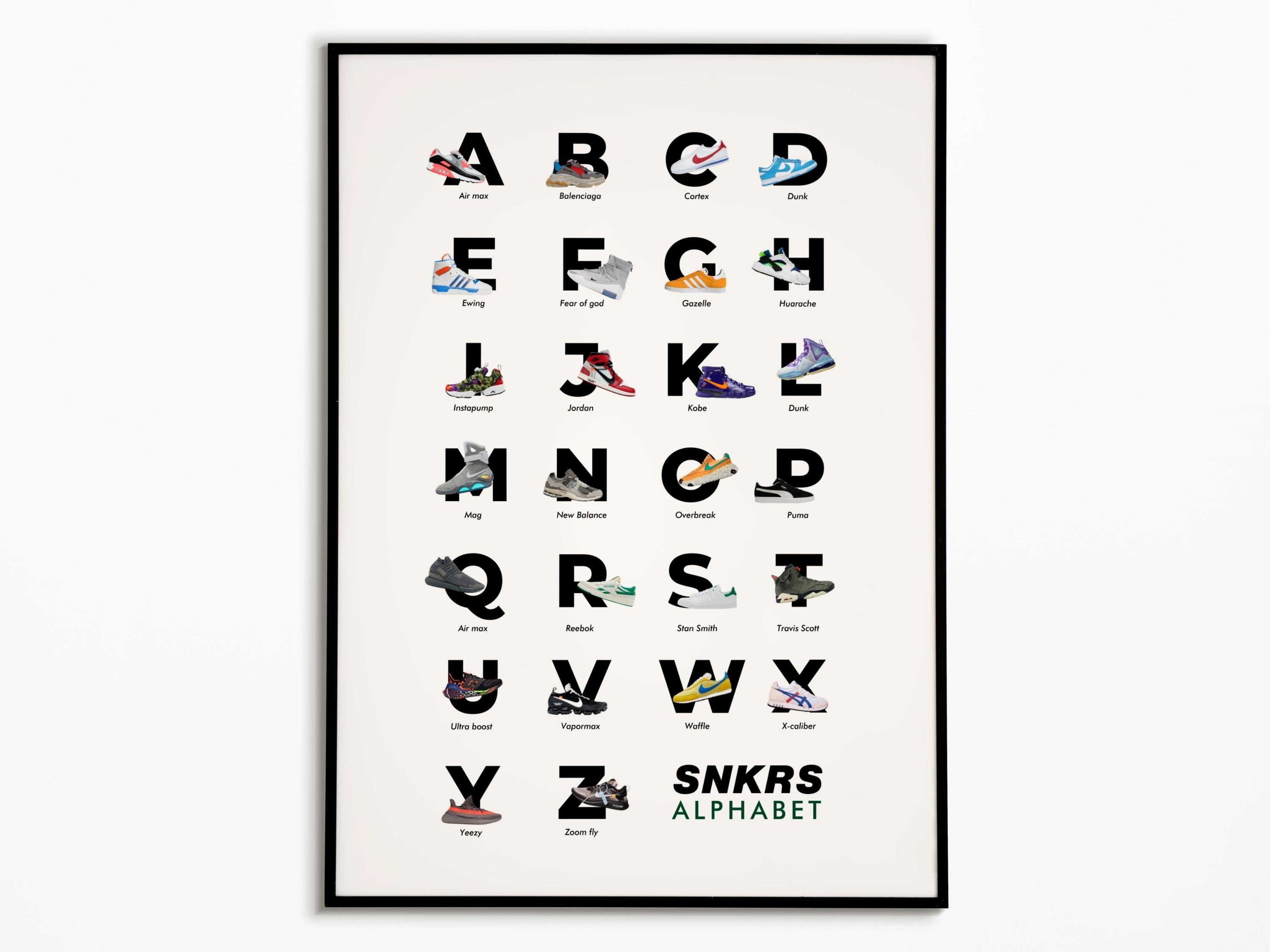 Affiche Sneakers Alphabet Abécédaire | Poster Affiche Décoration Art