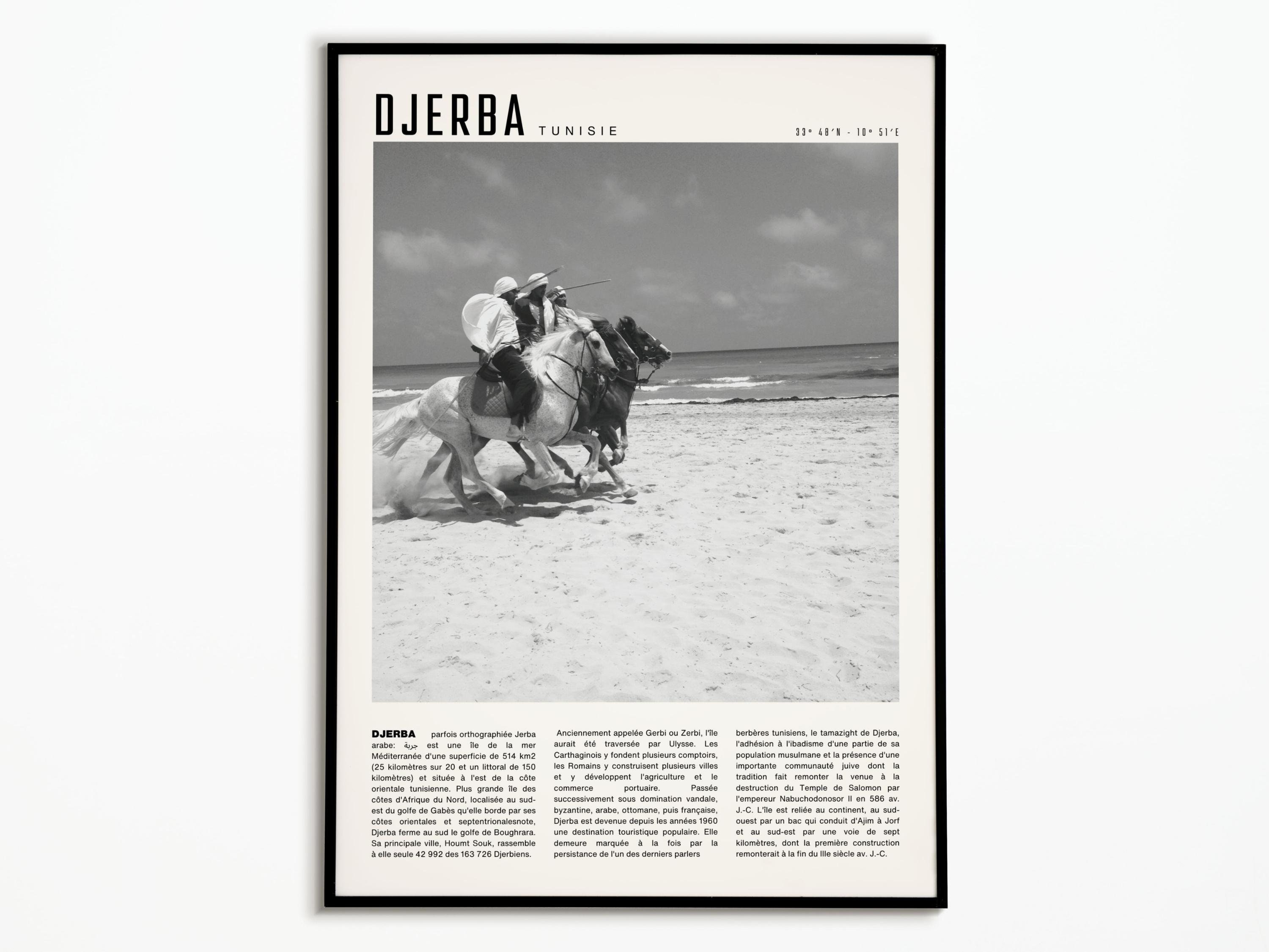 Affiche Vintage Djerba | Affiche Voyage Tunisie Poster Noir et Blanc Idée Cadeau Décoration