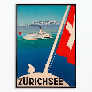 Zürich Vintage Poster – Reiseplakat Zürichsee – Tourismus Poster – Wohnkultur – Posterdruck