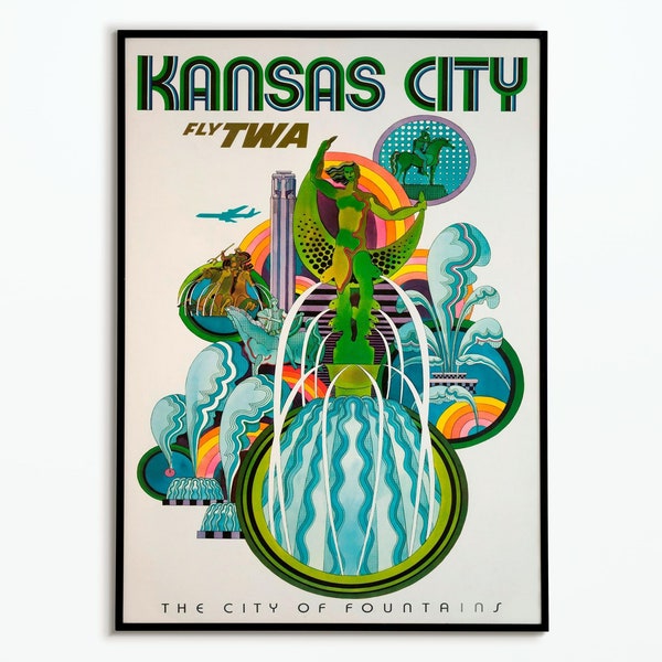 Affiche Vintage Kansas City - Travel Poster Kansas City - Affiche Tourisme - Décoration intérieur - Impression Affiche