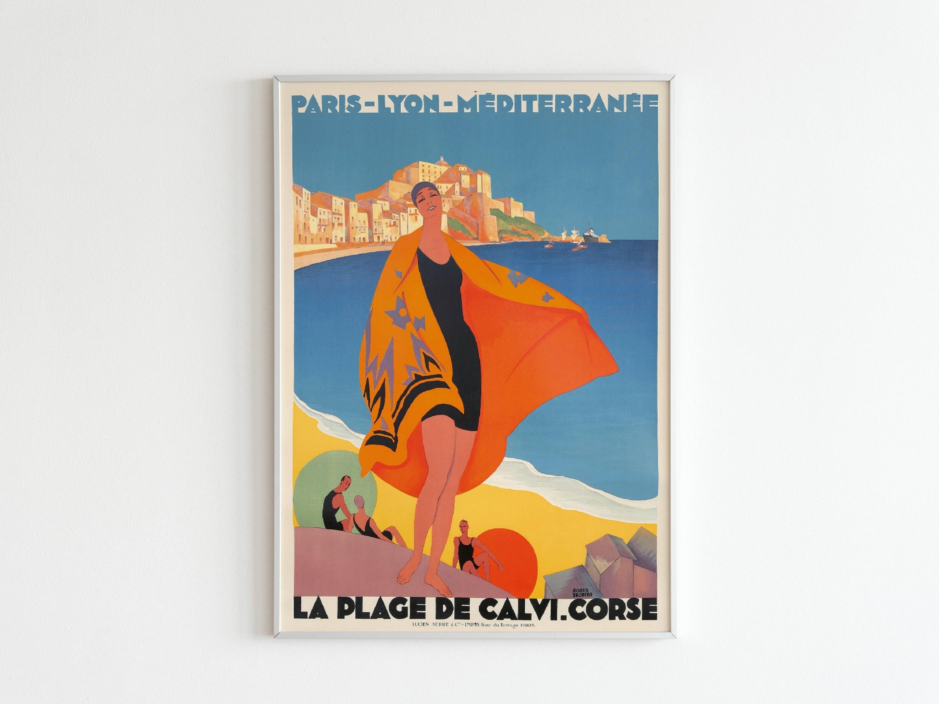 Affiche Vintage Voyages Vacances Plage de Calvi Corse France