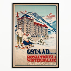 Poster vintage Gstaad Suíça | Poster vintage da suiça de Gstaad | Decoração de parede | Arte de parede