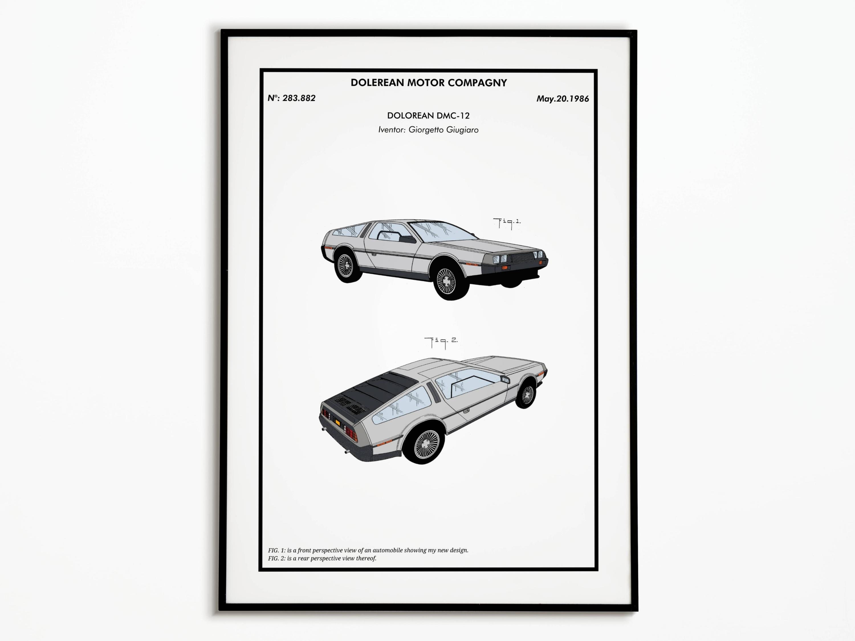 Affiche Brevet Dolorean 1986 | Vintage Patent Back To The Future