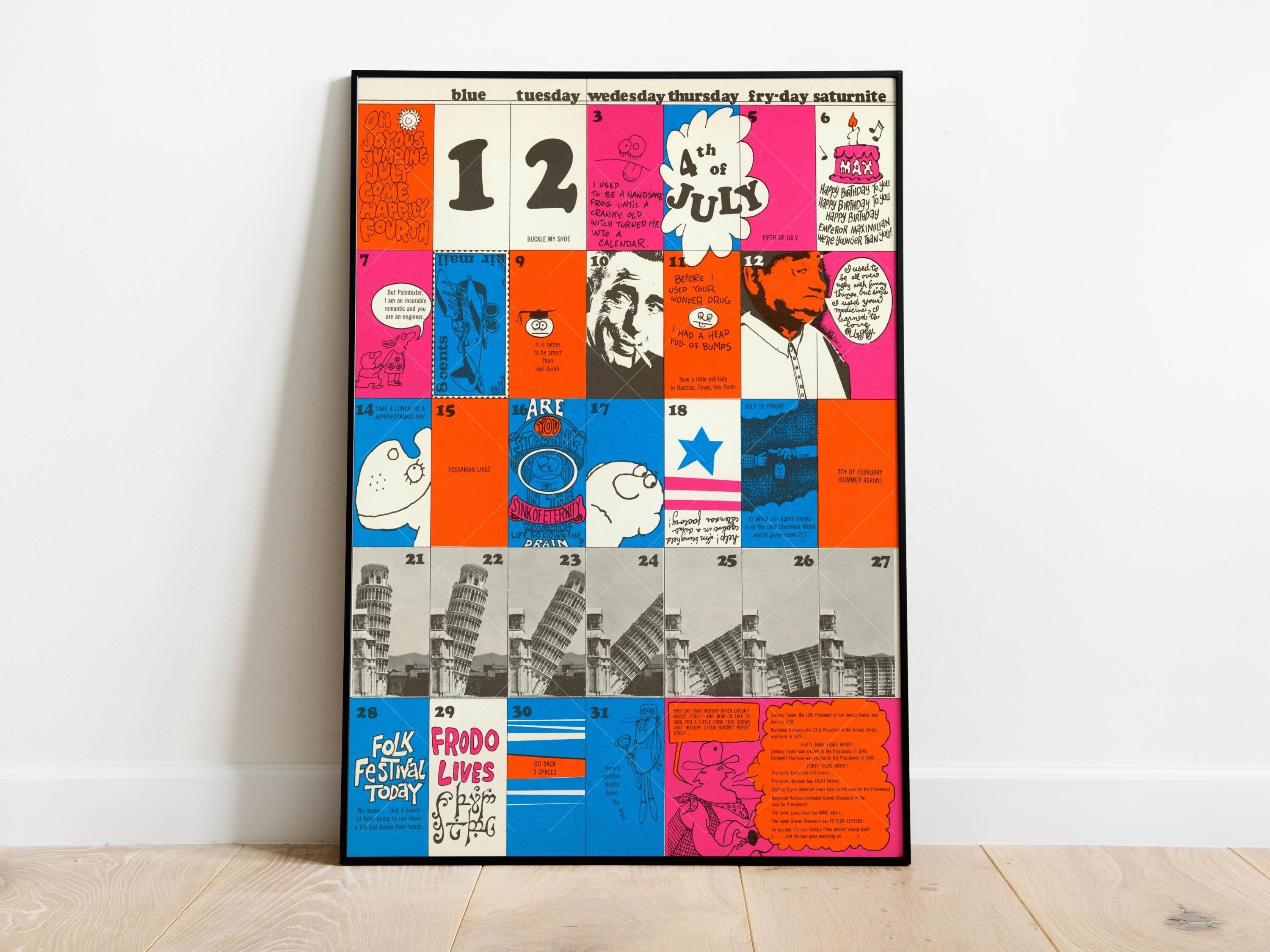 70s Calendar Poster | 70's Style Poster | Decoration Poster