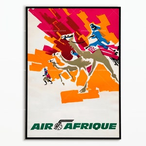 Cartel del viaje de Air Africa del vintage | Póster de viaje Air Africa Senegal | Decoración de carteles