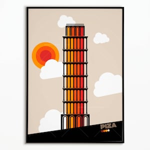 Cartel original estilo Bauhaus Pisa Italia - Cartel de viaje - Cartel de viaje Italia Piza