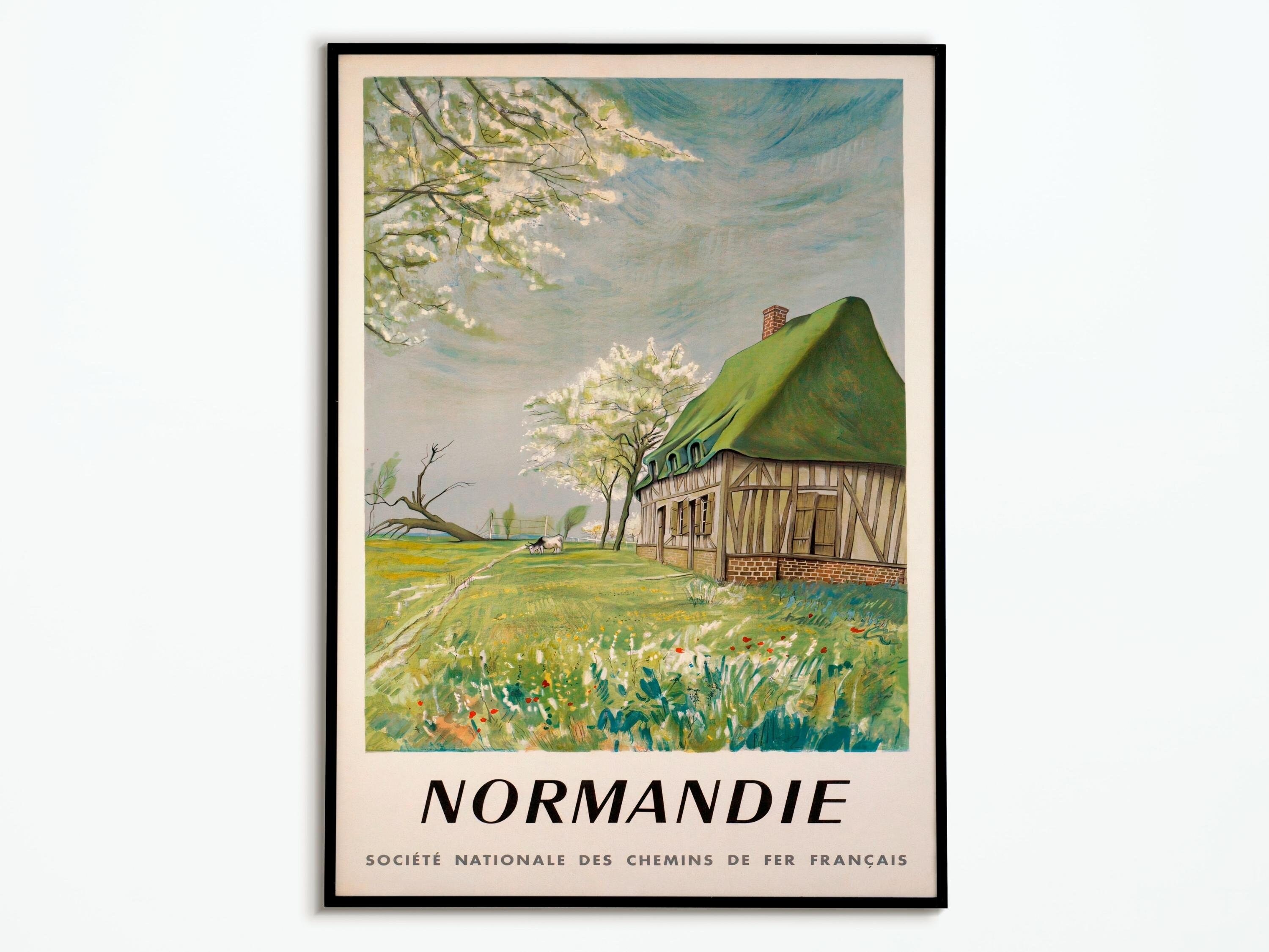 Affiche Vintage Voyage Normandie France- Travel Poster France - Affiche Tourisme Décoration Intérieu
