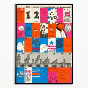 Cartel del calendario de los años 70 | Póster estilo años 70 | Cartel de decoración | Arte del cartel