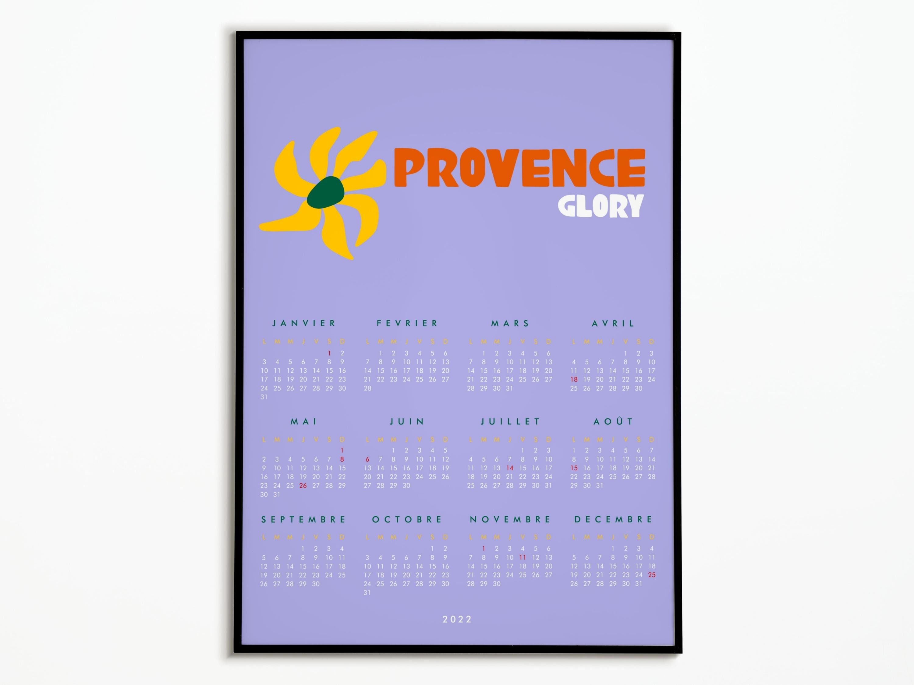 Calendrier 2022 Affiche Provence France | Décoration Murale Glory Poster