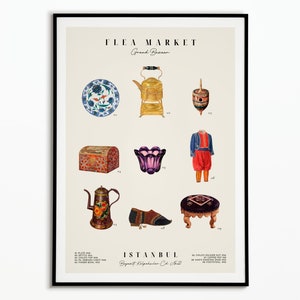 Vintage Flohmarkt Istanbul Poster | Istanbuler Flohmarkt-Poster | Dekoratives Poster | Kunstplakat