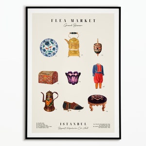 Vintage Poster Flea Market Istanbul | Istanbul Flea Market Poster | Poster decoration | Art Poster