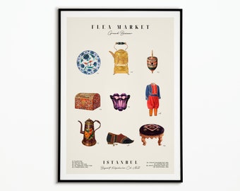 Vintage Flea Market Istanbul Poster | Istanbul Flea Market Poster | Decorative Poster | Art Poster