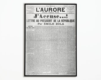 Affiche Vintage Journal Emile Zola J'accuse | Vintage newspaper poster Emile Zola