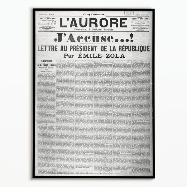 Affiche Vintage Journal Emile Zola J'accuse | Vintage newspaper poster Emile Zola